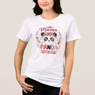 T-shirt En Tri-matière Maman Panda mignonne avec des fleurs roses et des