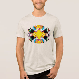 T-shirt En Tri-matière Mandala Jaune Design avec Bleu Noir Orange Vert