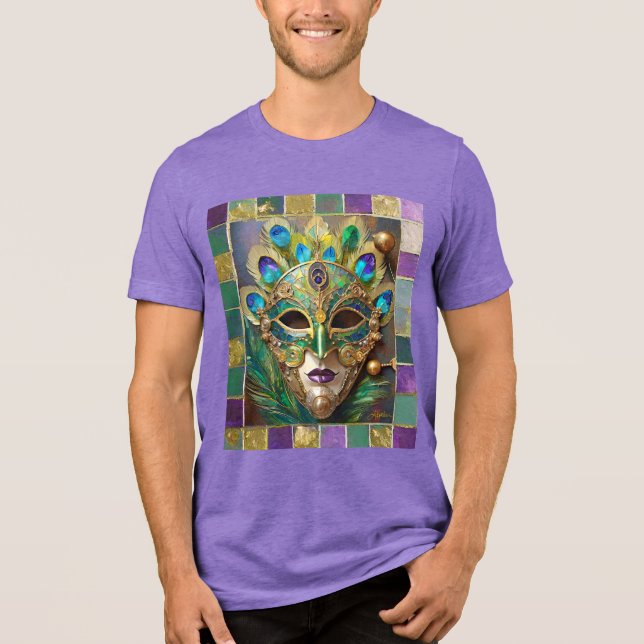 T-shirt En Tri-matière Mardi Gras Gold Ceramic Peacock Feature Masque (Recto)