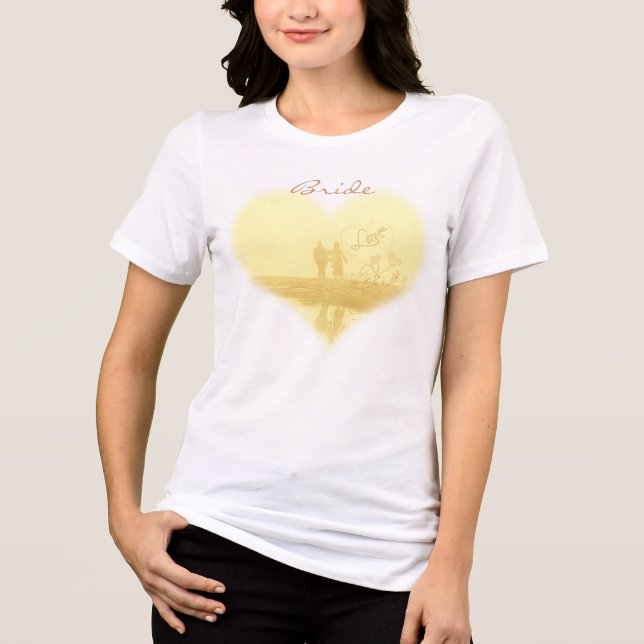 T-shirt En Tri-matière Mariage de la plage de Coeur Jaune (Recto)