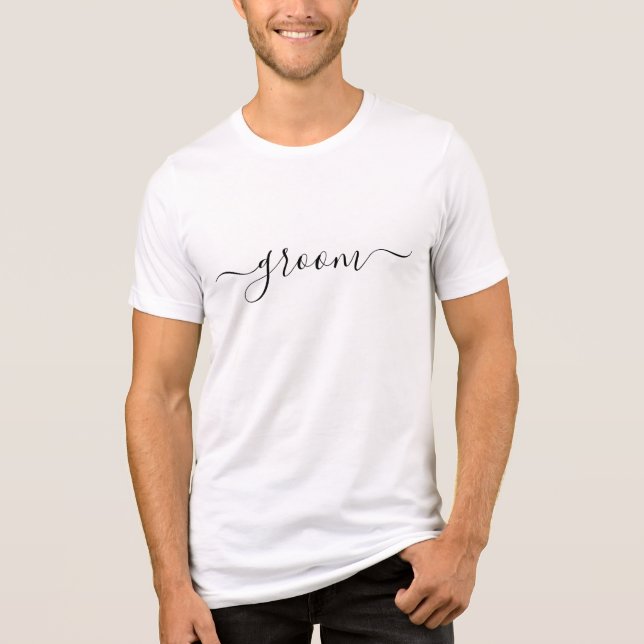 T-shirt En Tri-matière Mariage de script moderne Groom Black White (Recto)