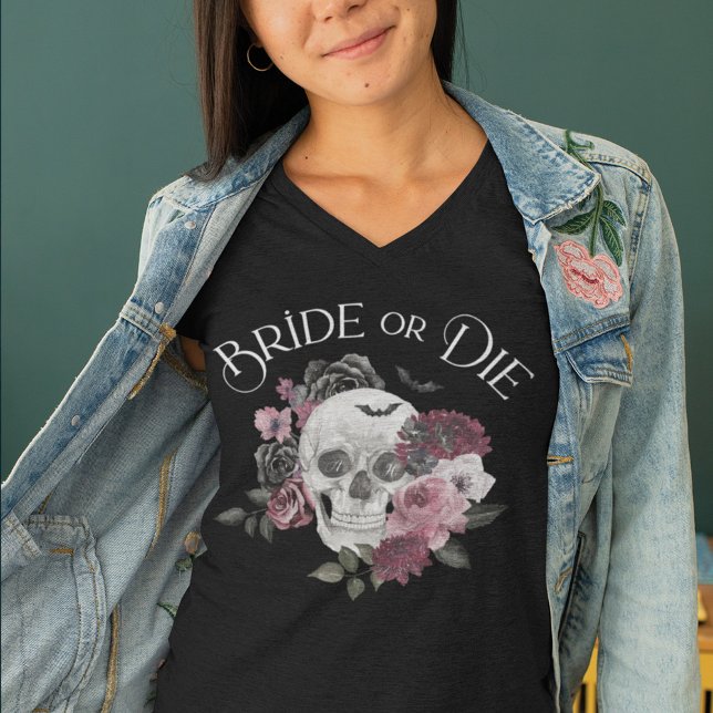 T-shirt En Tri-matière Mariée ou mourir crâne floral Chic gothique Bachel (Bride or Die Floral Skull Chic Gothic Bachelorette T-Shirt)