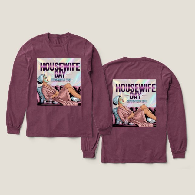 T-shirt En Tri-matière Maroon Housewife Day Long Sleeve (Motif recto et verso)