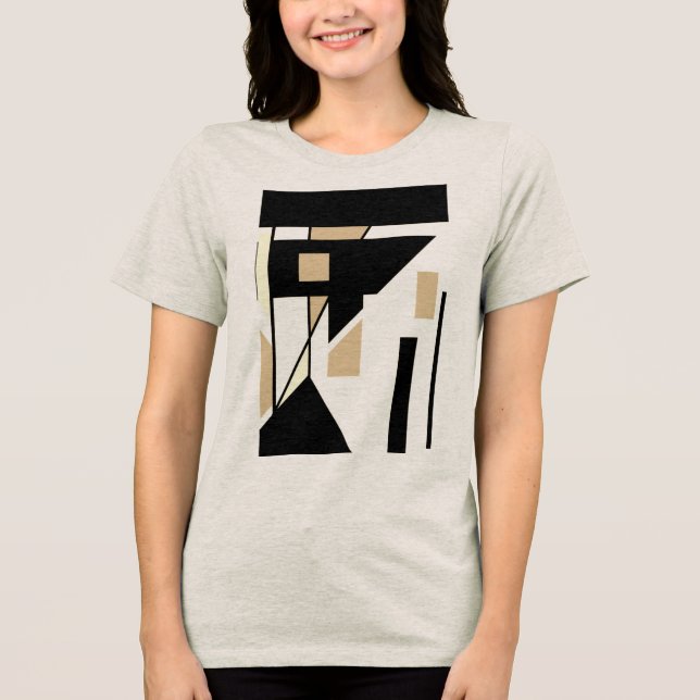 T-shirt En Tri-matière MCM Tan Noir Beige Look Formes géométriques Abstra (Recto)