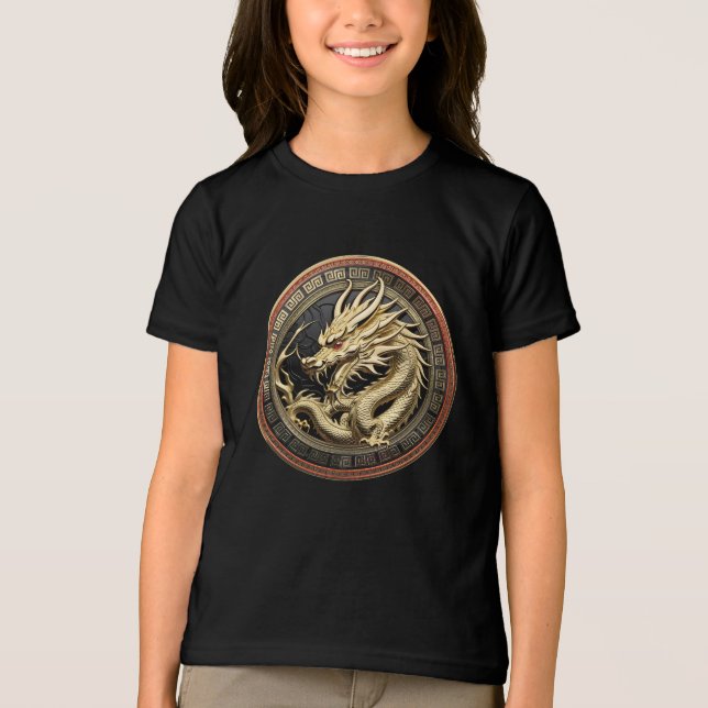T-shirt En Tri-matière Médaillon de dragon oriental sacré d'or (Recto)