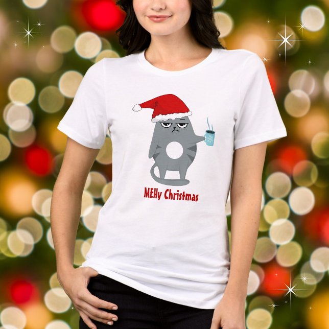 T-shirt En Tri-matière MEHy Noël drôle Père Noël Chat Noël (Available in many different styles, types, sizes and colors. Edit the phrase to make it your own. )