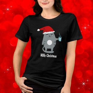 T-shirt En Tri-matière MEHy Noël mignonne Père Noël Chat Noël