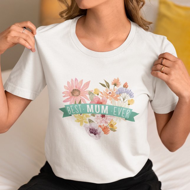 T-shirt En Tri-matière Meilleure maman jamais | Blooming Fleur sauvage He (Best Mum Ever | Blooming Wildflowers Heart Photo T-Shirt (Front))