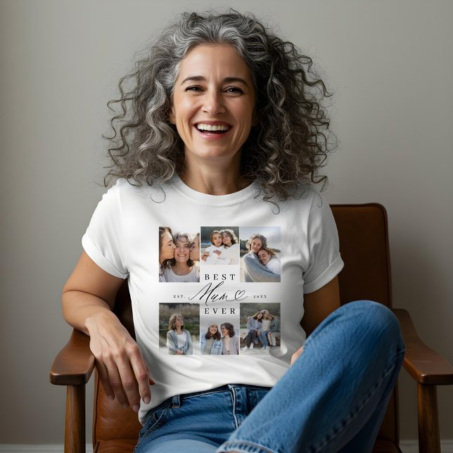 T-shirt En Tri-matière Meilleure maman Jamais Élégant Script Heart Photo  (Best Mum Ever Elegant Script Heart Photo Collage Tri-Blend Shirt)