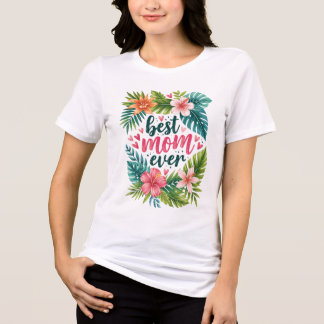 T-shirt En Tri-matière Meilleure Maman Jamais Fleur Tropicale Fête des Mè