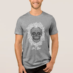T-shirt En Tri-matière Memento Mori ! Crâne et Roses, main tirée