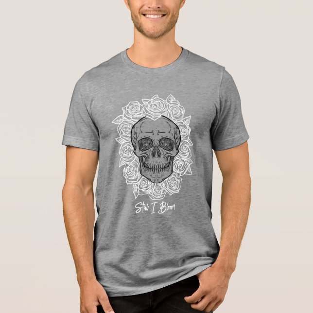 T-shirt En Tri-matière Memento Mori ! Crâne et Roses, main tirée (Recto)