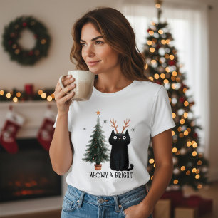T-shirt En Tri-matière Meowy & Bright Joli Chat Arbre de Noël