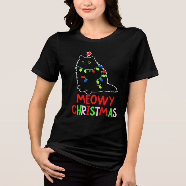 T-shirt En Tri-matière Meowy Christmas Xmas Lights Black Cat Pajamas  (Recto)