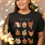 T-shirt En Tri-matière Meowy et chats brillants en costume de Noël<br><div class="desc">Chemise de Noël pour femmes fantasque avec illustration dessinée à la main de divers chats en costume de vacances.</div>