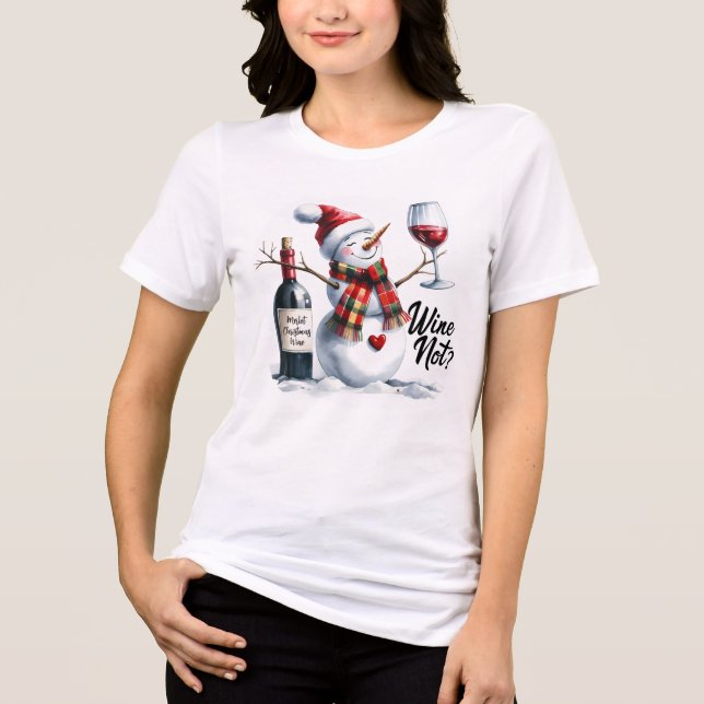 T-shirt En Tri-matière Merlot Vin de Noël, drôle Snowman Boire Vin (Recto)