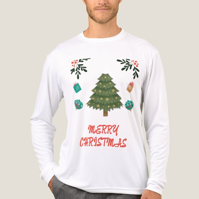 T-shirt En Tri-matière Merry Christmas – Festive Tree & Holiday Ornaments (Recto)