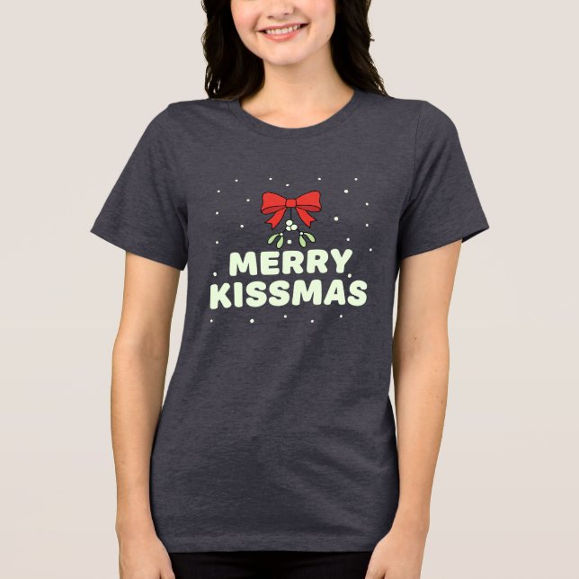 T-shirt En Tri-matière Merry Kissmas Cute Mistletoe Christmas Design (Recto)