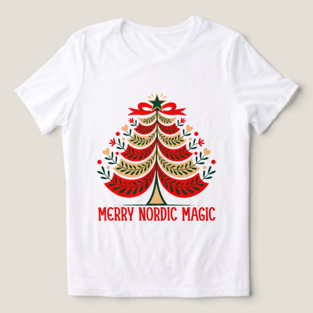 T-shirt En Tri-matière Merry Nordic Magic Folk Art Christmas Tree (Design Recto)