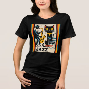 T-shirt En Tri-matière Mi siècle Jazz Age HepCat Chat Noir