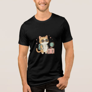 T-shirt En Tri-matière Mignon Kitty Voyageuse avec Sac à Dos & Globe