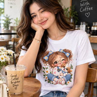 T-shirt En Tri-matière Mignonne Fille Poupée Florale Illustration Kawaii