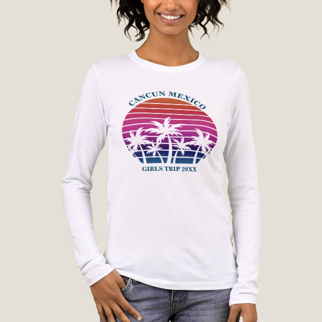 T-shirt En Tri-matière Mignonne Tropical Beach Girls Trip Long Manches Fe (Recto)