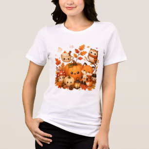 T-shirt En Tri-matière Mignons Animaux D'automne Kawaii Citrouille Hibou