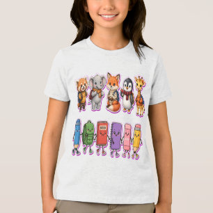 T-shirt En Tri-matière Mignons Animaux PNG de la Rentrée Scolaire Kawai