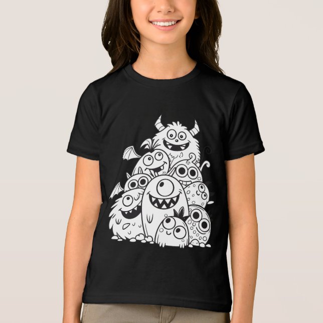 T-shirt En Tri-matière Mignons personnages de dessin animé monstre illust (Recto)