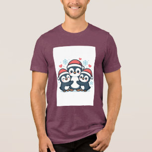 T-shirt En Tri-matière Mignons pingouins de Noël s'étreignant avec des ch