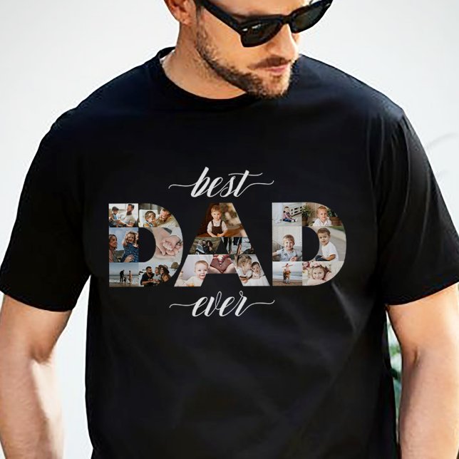 T-shirt En Tri-matière Minimal meilleur papa jamais DAD 18 Photo Collage (Minimal Best Dad Ever DAD 18 Photo Collage T-Shirt)