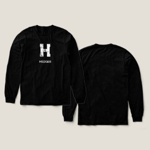 T-SHIRT EN TRI-MATIÈRE MINIMALISTE BLANC UNE LETTRE MONOGRAMME NOM NOIR