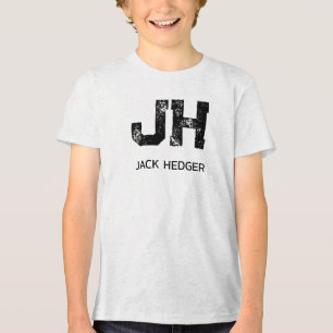 T-SHIRT  EN TRI-MATIÈRE MINIMALISTE NOIR MONOGRAMME À DEUX LETTRES NOM BLA