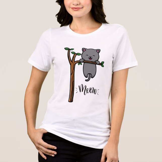 T-SHIRT  EN TRI-MATIÈRE MINOU CHAT SUR L'ARBRE (Recto)