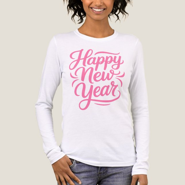 T-shirt En Tri-matière Modern Calligraphy Happy New Year in Pink (Recto)