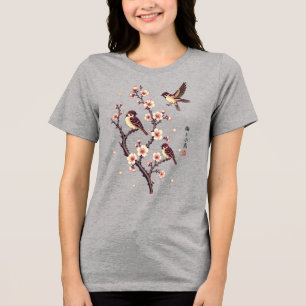 T-shirt En Tri-matière Moineaux printaniers sur une branche en fleurs