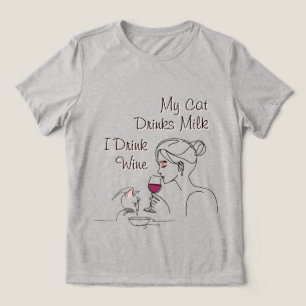 T-shirt En Tri-matière Mon chat Boit Du Lait Je Bois Du Vin