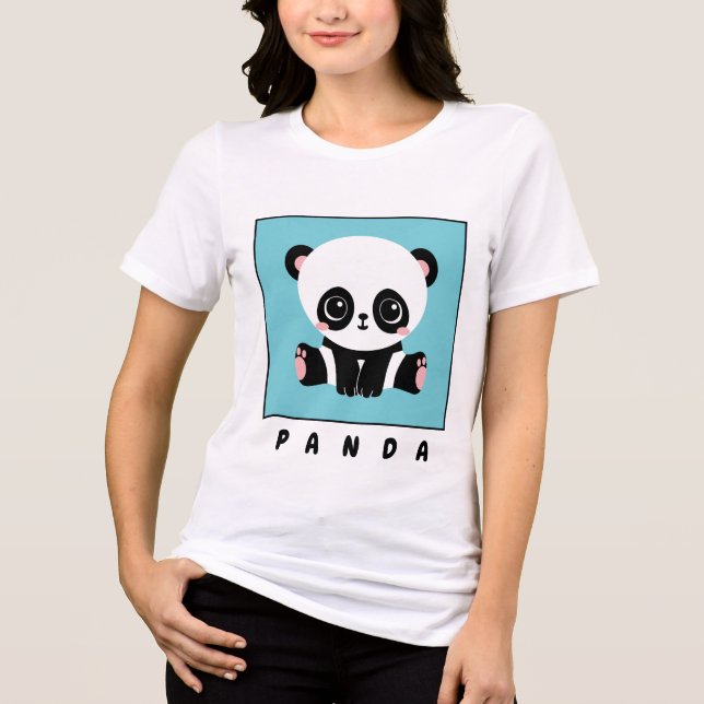 T-shirt En Tri-matière Monogram Cute Panda Personnalisé Bubble Gum Bleu (Recto)