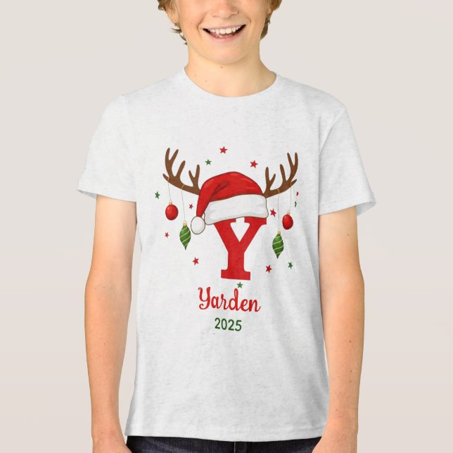 T-shirt En Tri-matière Monogramme de Noël personnalisé Chapeau de Père No (Recto)
