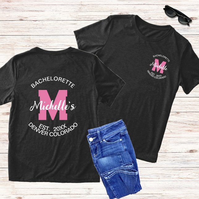 T-shirt En Tri-matière Monogramme rose avant et arrière Bachelorette (Créateur téléchargé)