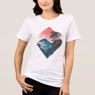 T-shirt En Tri-matière Montagne Mystique Lune Cramoisi Art Zen