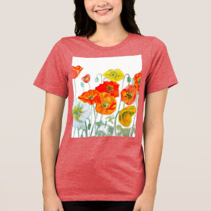 T-shirt En Tri-matière Motif de fleur de pavot rouge orange aquarelle