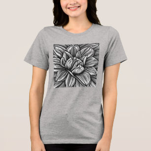 T-shirt En Tri-matière Motif de fleurs Peony géant en noir et blanc