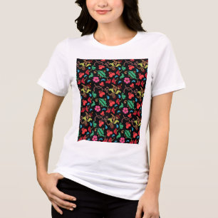 T-shirt En Tri-matière Motif Floral Avec Couleur Douce Arrière - plan-456