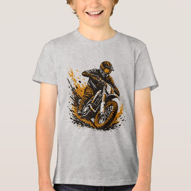 T-shirt En Tri-matière Motocross Rider Power Sliding Through Mud (Recto)