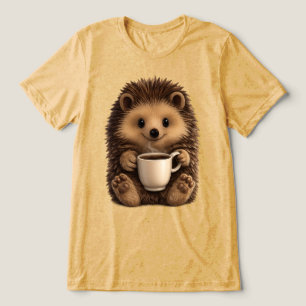 T-shirt En Tri-matière Mug Hérisson Mignon Buvant du Café - Animal Kawaii