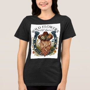 T-shirt En Tri-matière Musique Country Fleurs Sauvages & Chevaux Sauvages