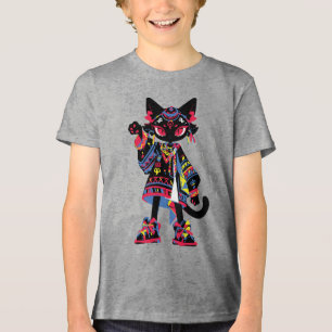 T-shirt En Tri-matière Mystic Kawaii Cat – Tee-chemise Tribale Colorée de