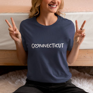 T-shirt En Tri-matière Navy Blanc Typographie Cœur Fantaisiste Connecticu